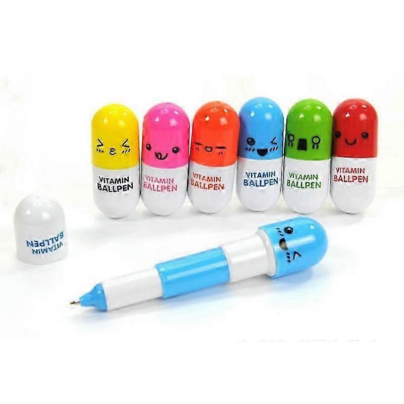 Cute Expression Capsule Ballpoint Pens, Six Colors, 6 Pieces