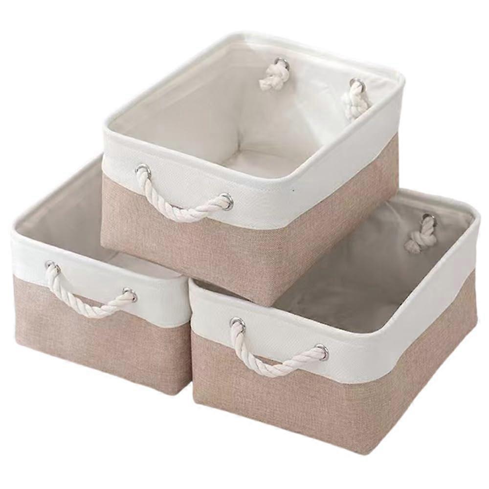 Khaki Storage Baskets Set Of 3 Fabric Boxes For Shelves Stackable Wardrobe Organiser Bins Clothes And Toys Large Grey