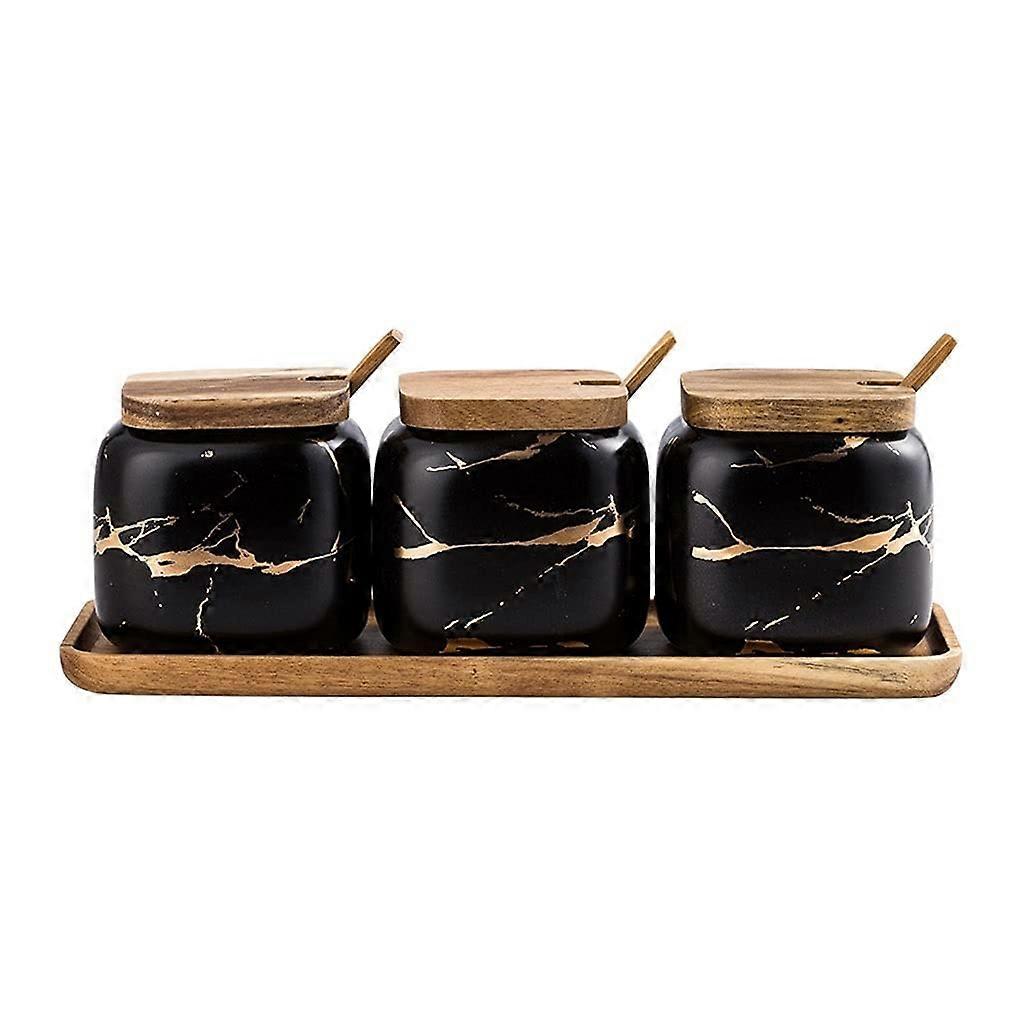 Ceramic Sugar Bowl with Lid and Spoon, NonSlip Spice Container Set with Tray for Kitchen Use