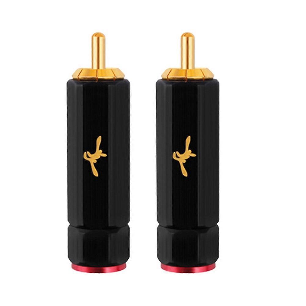 2X YYTCG Pure Copper Gold Plated RCA Plug Self Locking Lotus Terminal Soldering Free Heating Wire DIY Audio Connector