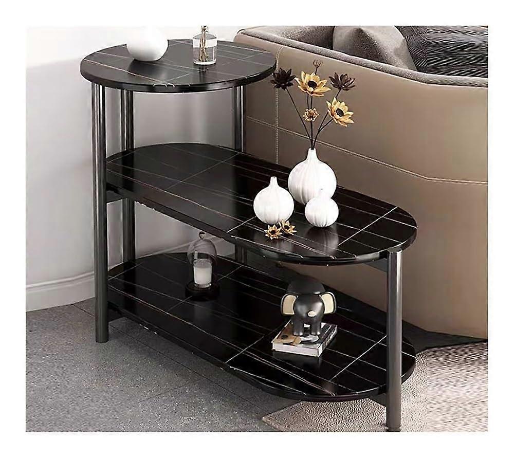 Narrow End Table Marble  Metal Frame Black, SpaceSaving Sofa Or Bedside Table, Model 2
