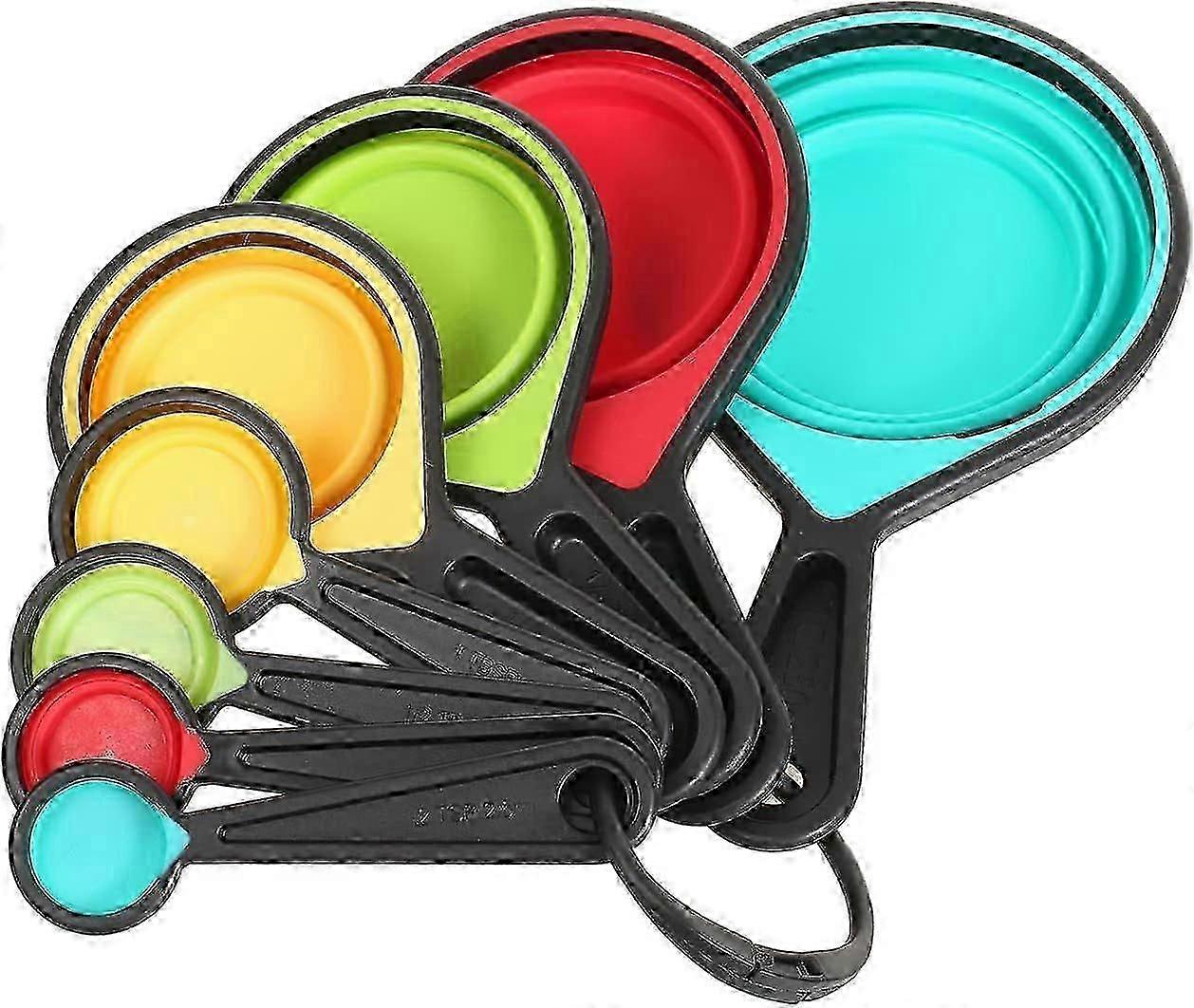 Collapsible Silicone Measuring Cups And Spoons Set 8-piece Adjustable Measuring