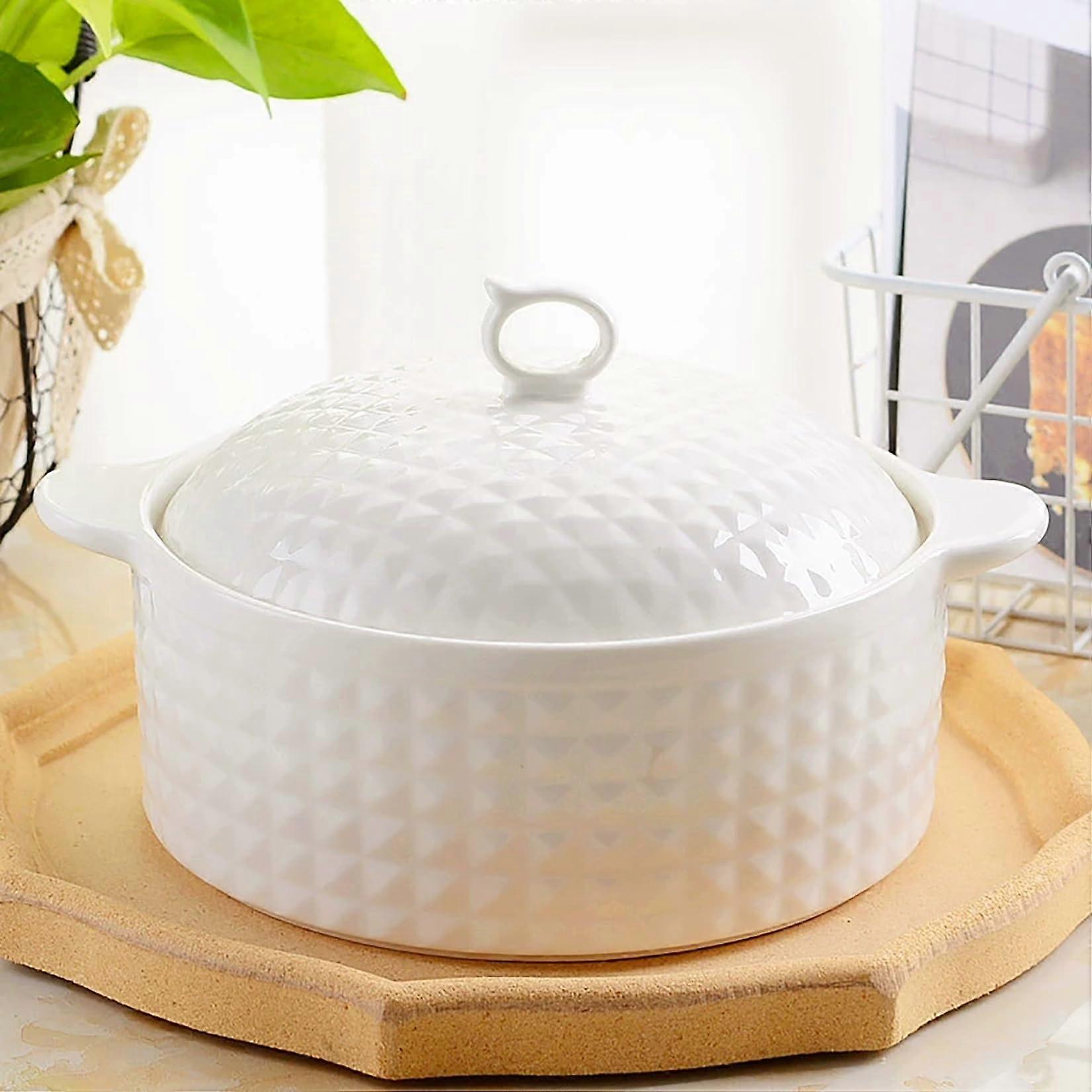 Porcelain Soup Tureen with Lid and Ladle 2L White Ceramic Serving Bowl with Handles Microwave Safe