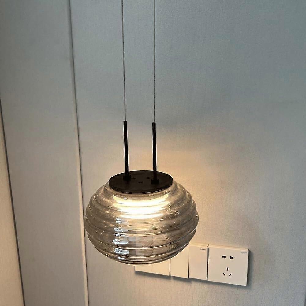 Glass Pendant Light with Smoky Gray Handblown Shade, Adjustable Cord, LED Ceiling Fixture for Kitchen Island