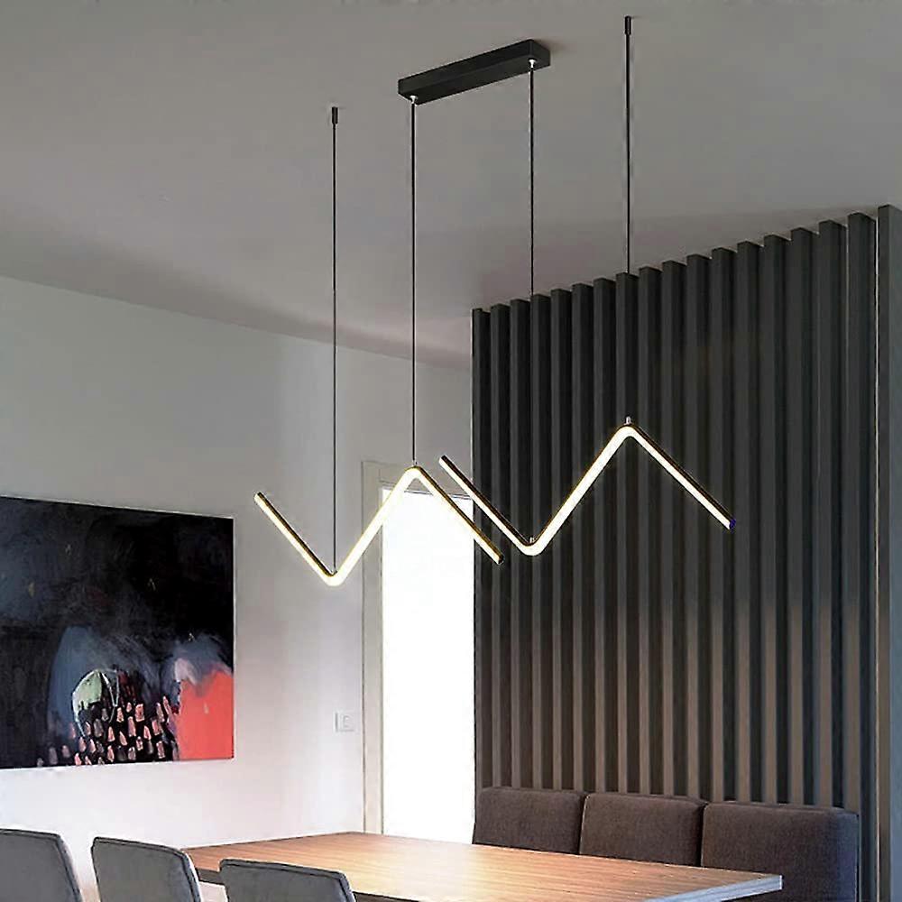 LED Pendant Light with Stylish Geometric Design, Black Modern Linear Chandelier for Kitchen Island