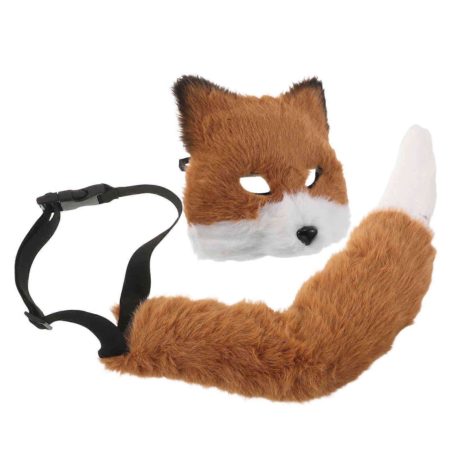 Fox Mask and Tail Set for Costume Parties in 1Set Light Brown Plush