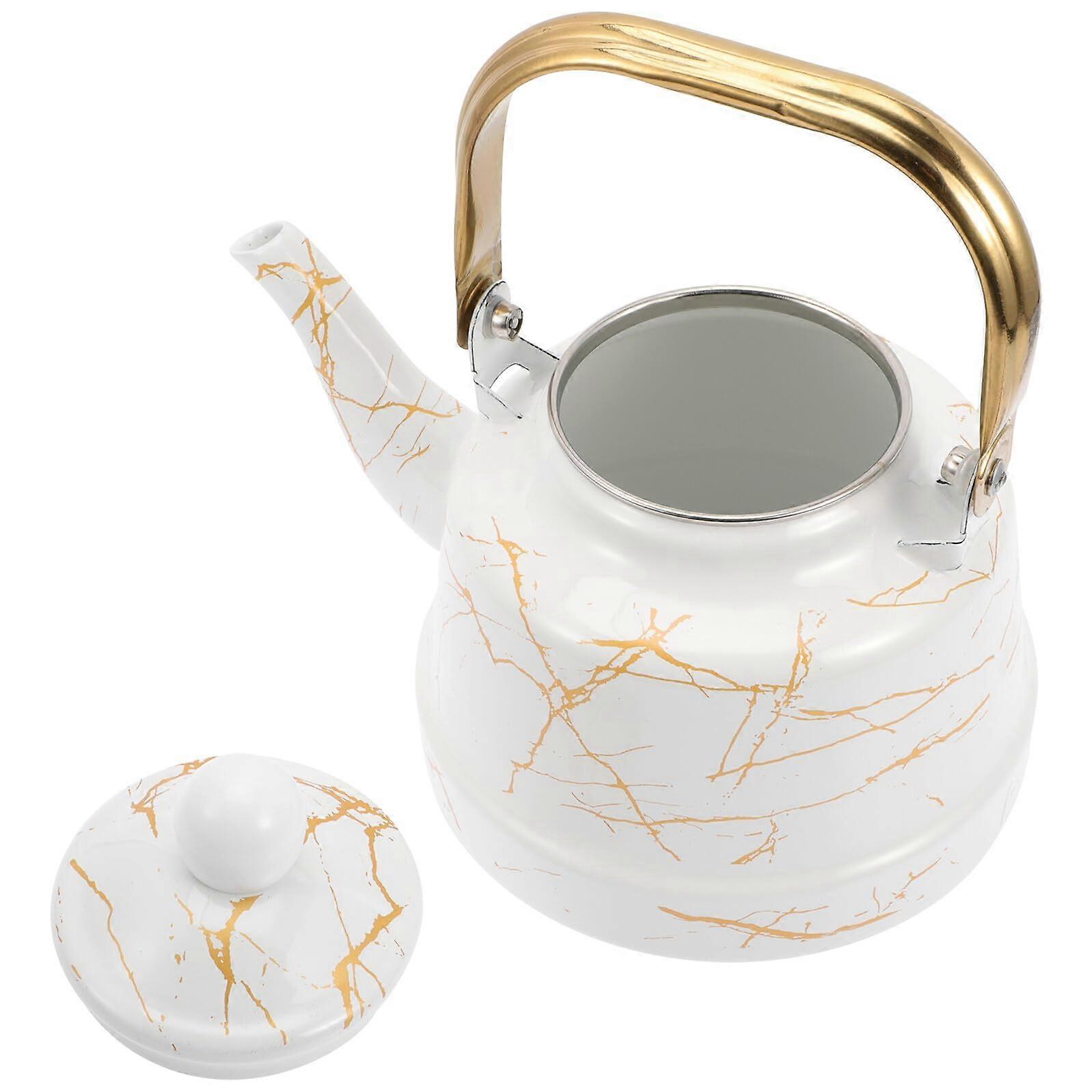 Enamel Stovetop Tea Kettle Fast Boiling Compact Size for Gas and Induction with Ergonomic Handle