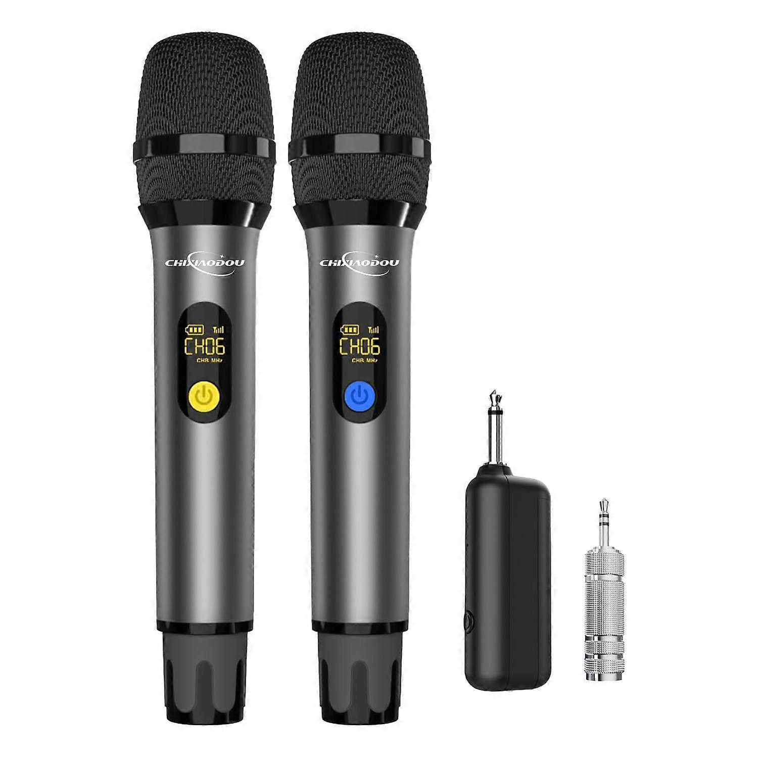 UHF Wireless Microphone System Dual Handheld Rechargeable with Receiver for Karaoke Speech Party