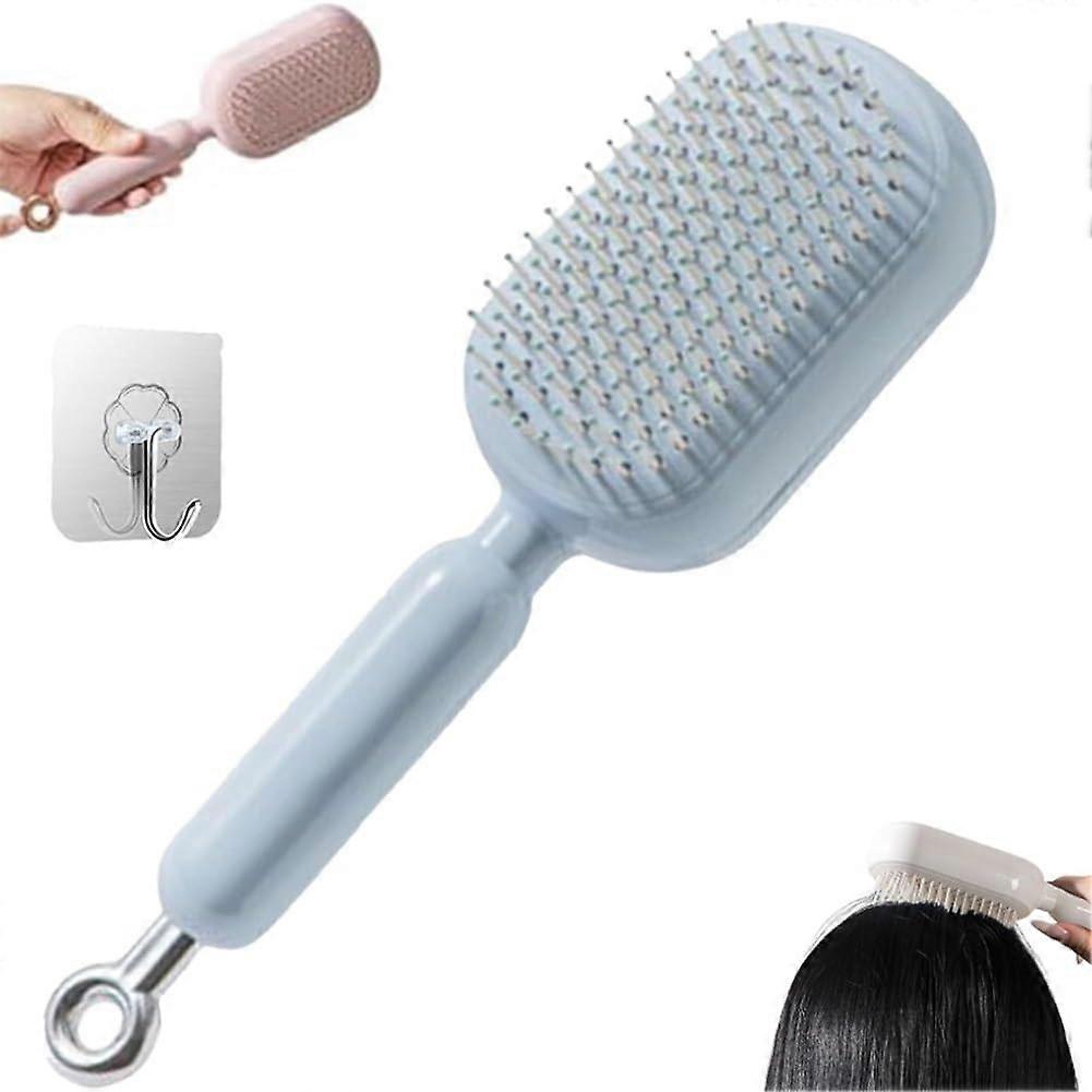 Self Cleaning Hair Brush with Retractable Cushion, Anti Static Scalp Massage for All Hair Types, Blue