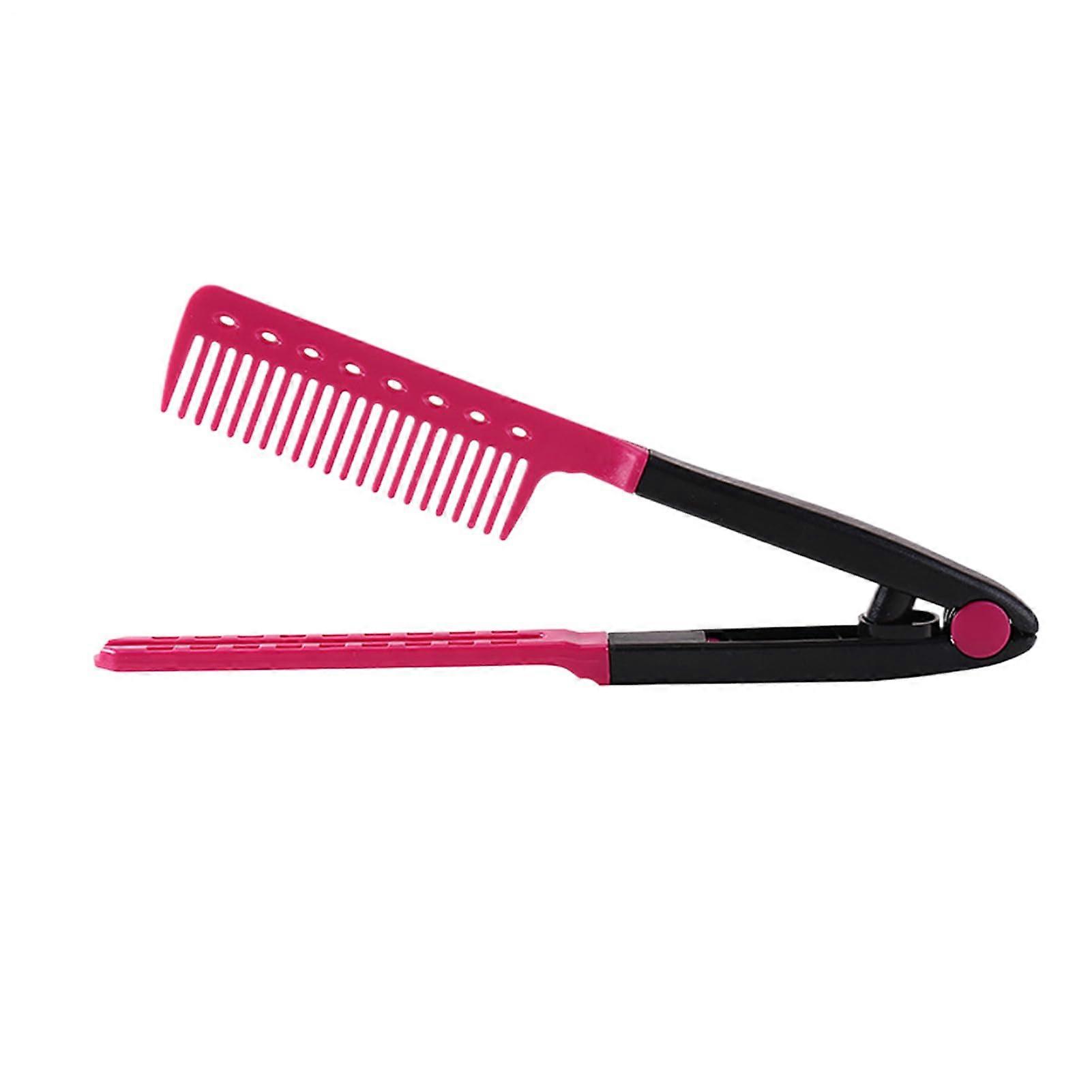 Hot Pink Hair Straightening Comb with V Shape Curved Design for Effortless Styling and Travel