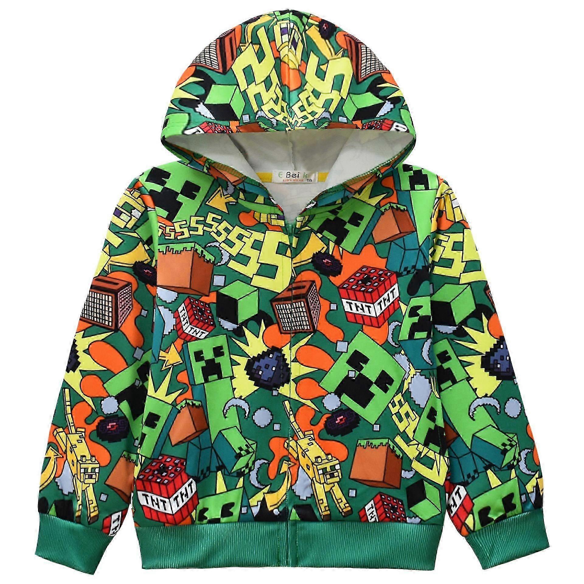 Digital Print Hooded Jacket for Boys, Zip Up Fleece Coat with Cartoon Pattern