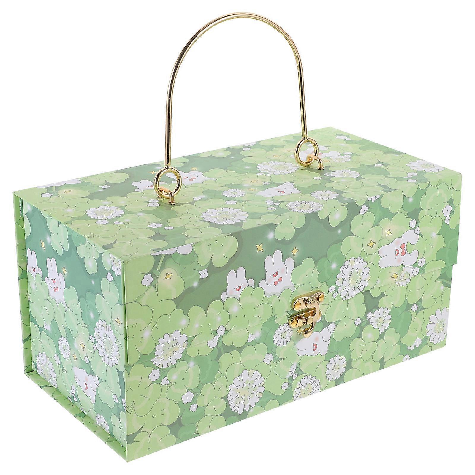 Gift Packaging Paper Gift Case Green Rectangular Travel Use Storage 1Set