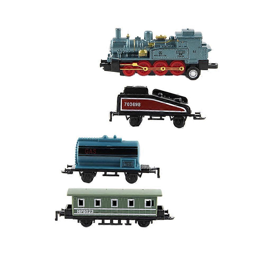 4Pcs Miniature Train Set For Boys Retro Design Playtime Sky-blue Featuring Pull Back Action