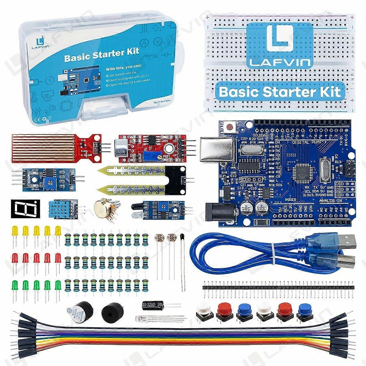 Basic Starter Kit for Arduino Programming, Sensor Blocks Education Electronic Components Kit, Includes Main Board, Breadboard, Sensor Module, with Tut