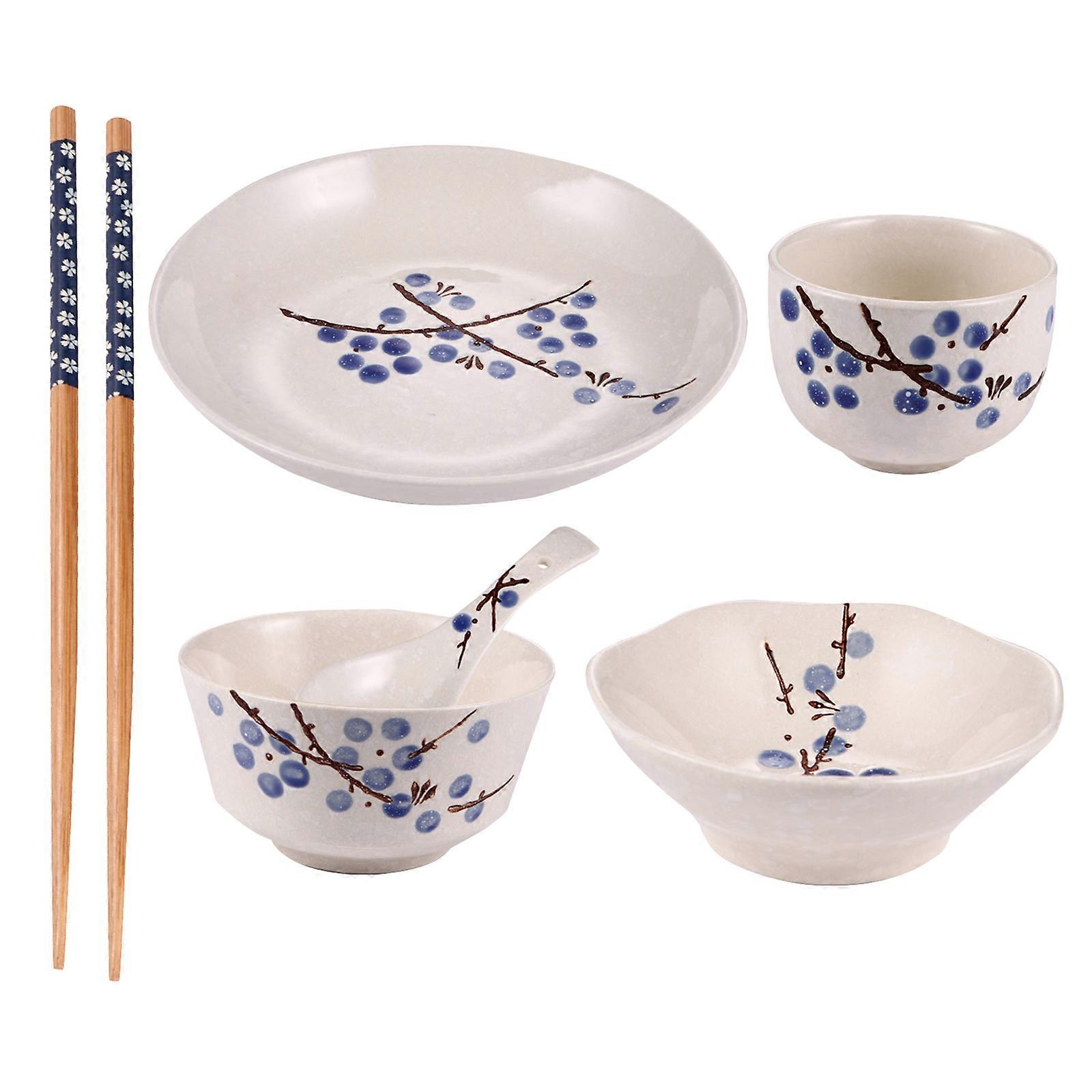 Practical Japanese Ceramic Tableware for Single 1Set Household Blue Set