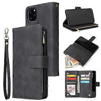 Case For Iphone 13 Black Zipper Leather Stand Multi-card Wallet No2482