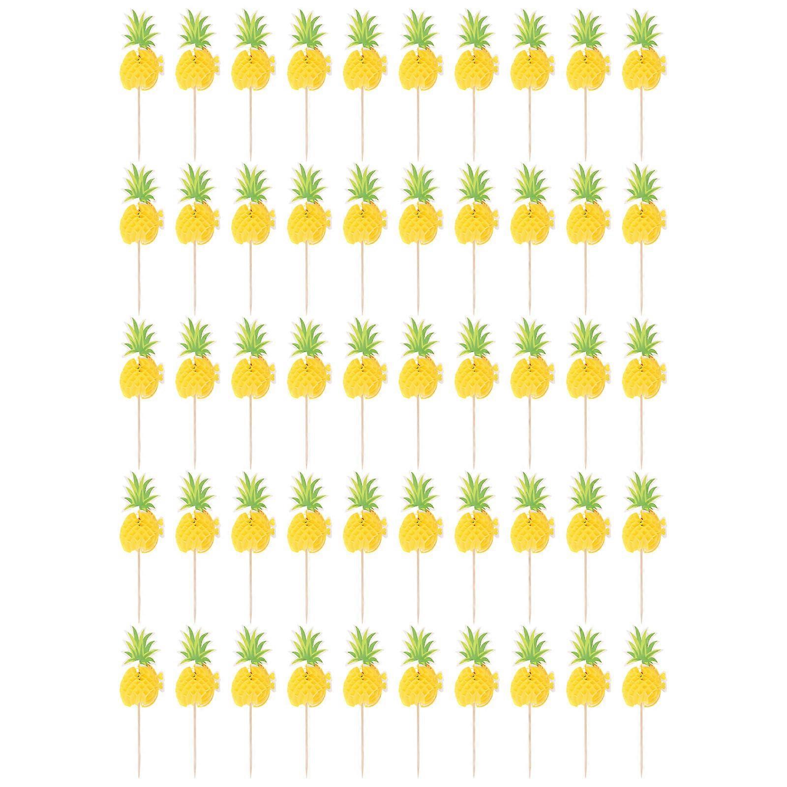 Fruit Insert Cake Decorations Pineapple Toppers for Party 50Pcs Yellow