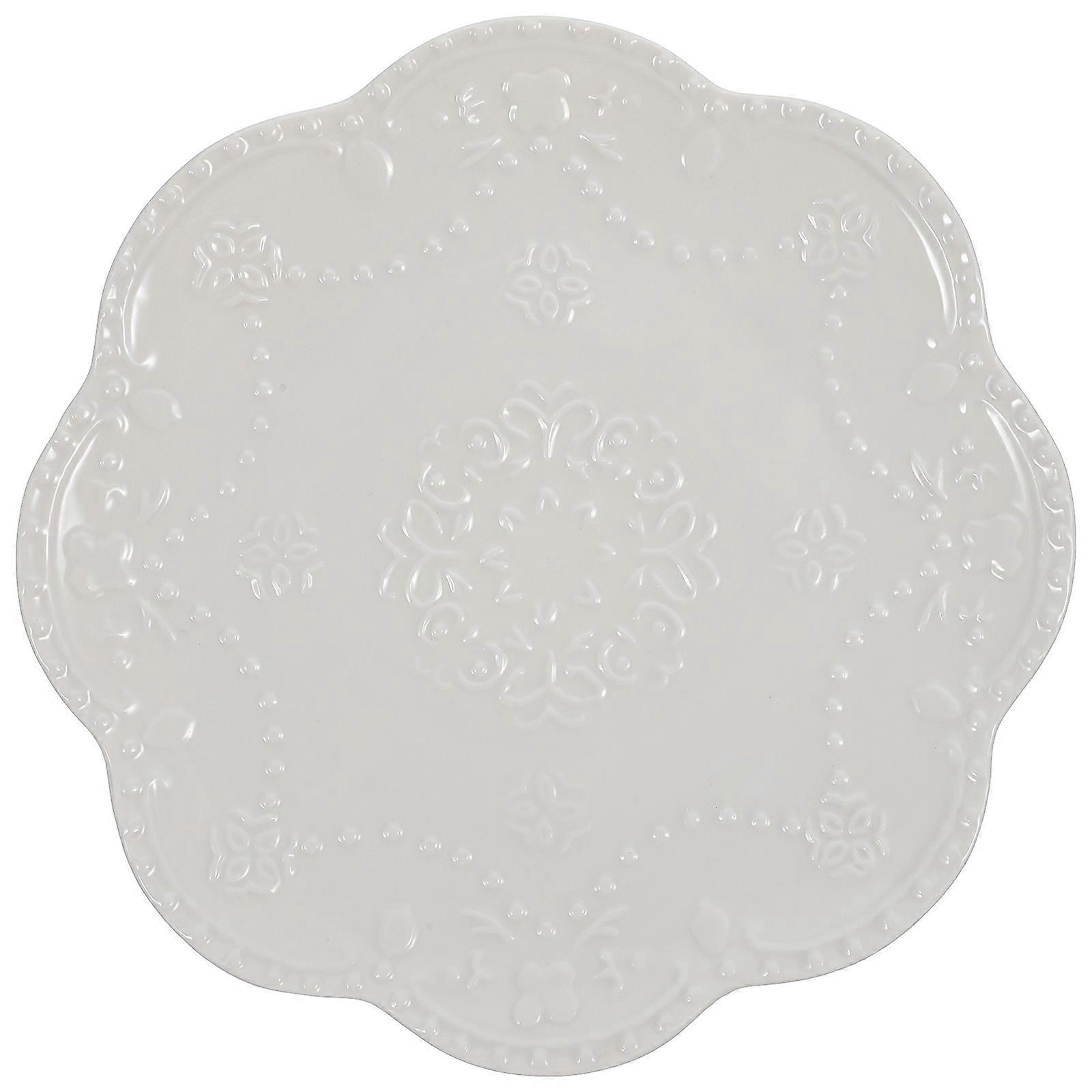 Ceramic Serving Platter Multi-Purpose Restaurant Decorative Pressed Edge Pattern Easy to Clean 1 Piece
