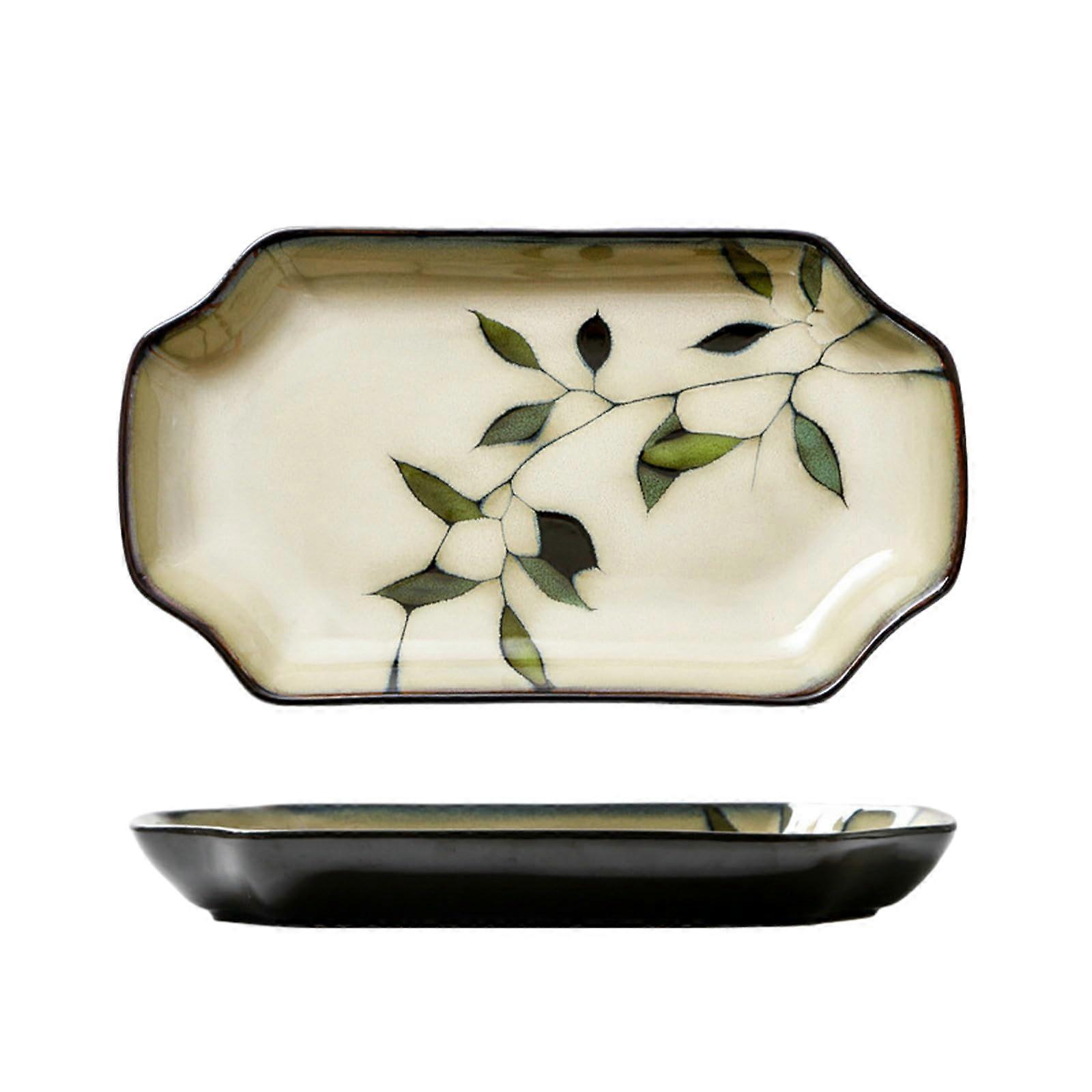 Japanese Ceramic Dinnerware Leaf Underglaze HandPainted Rectangular Octagonal Fish Plate Microwave Dishwasher Safe