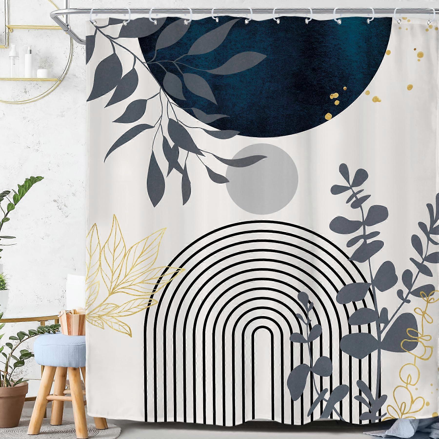 Navy Blue Boho Shower Curtain 60x72 Waterproof Geometric Polyester Bathroom Decor with Hooks