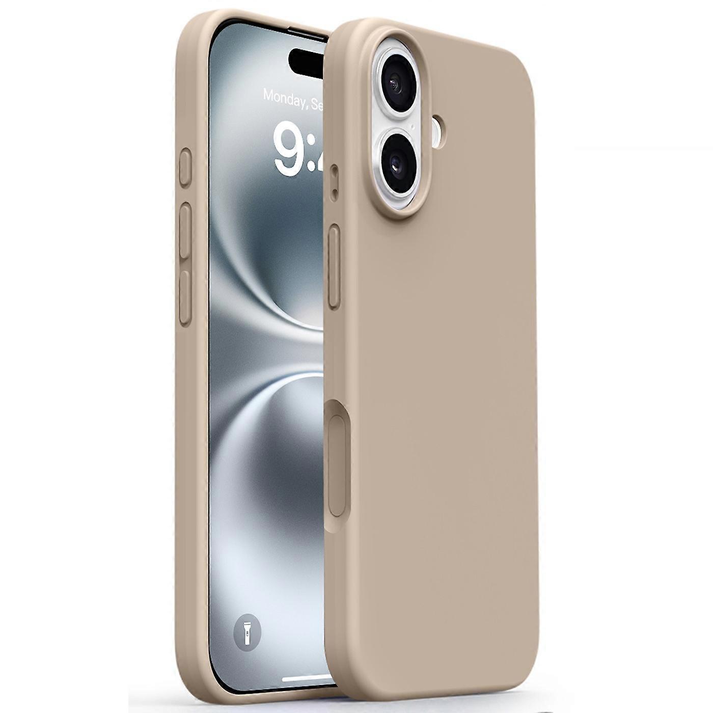 For iPhone 17 Case Soft Microfiber Lining Liquid Silicone + PC Phone Cover - Light Coffee