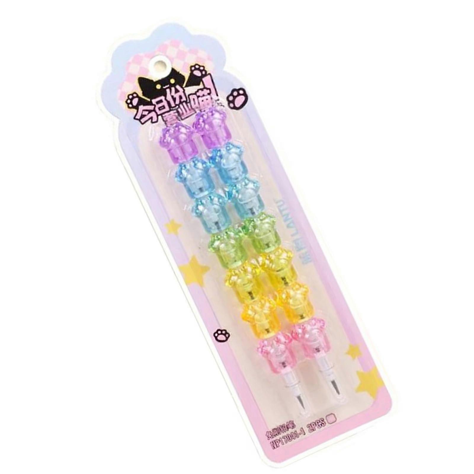 2Pcs Stackable Pencils for Kids Cartoon Block Design Fun Stationery for School and Drawing