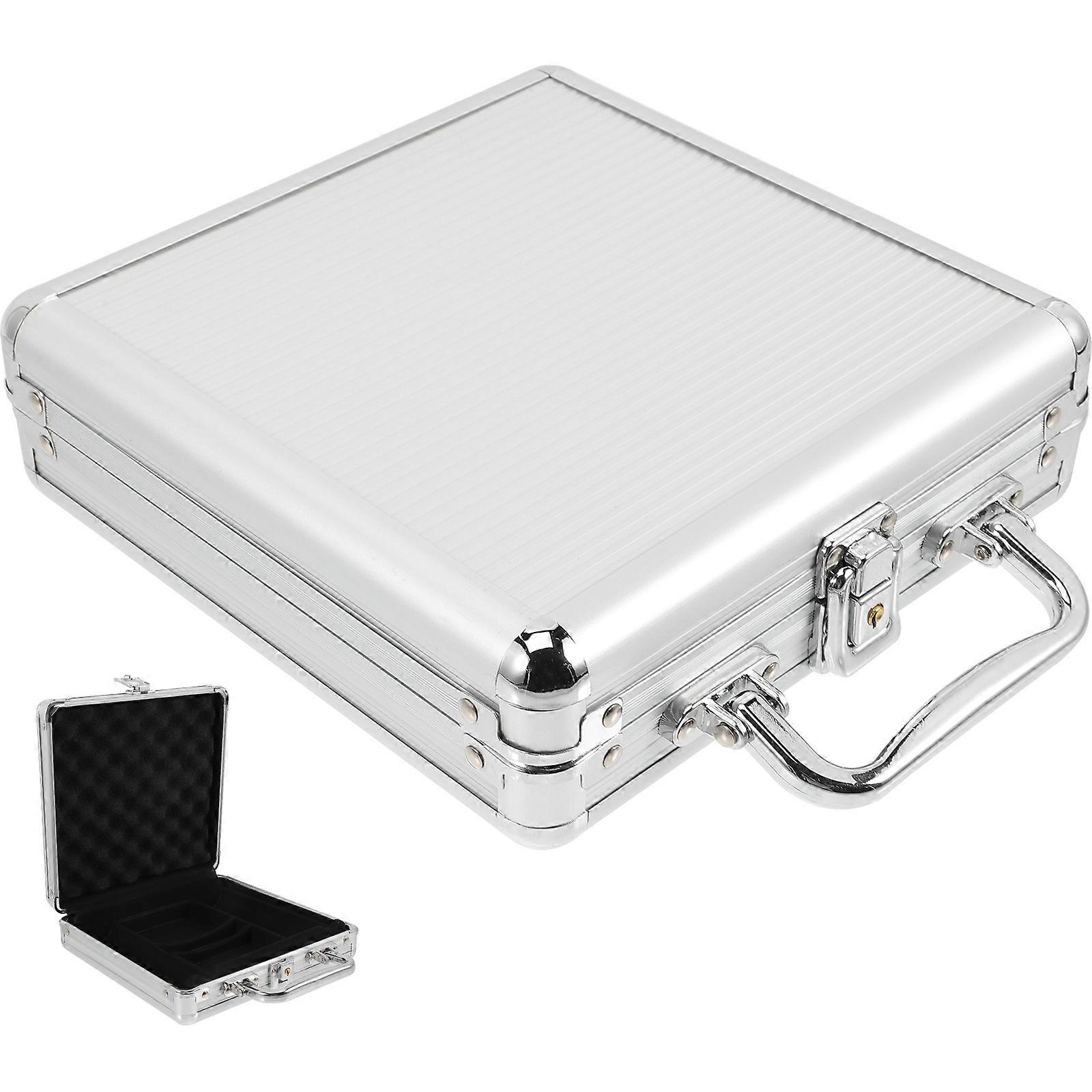 Poker Chip Case Alloy Carrier for Storage 2Pcs Large Capacity Silver