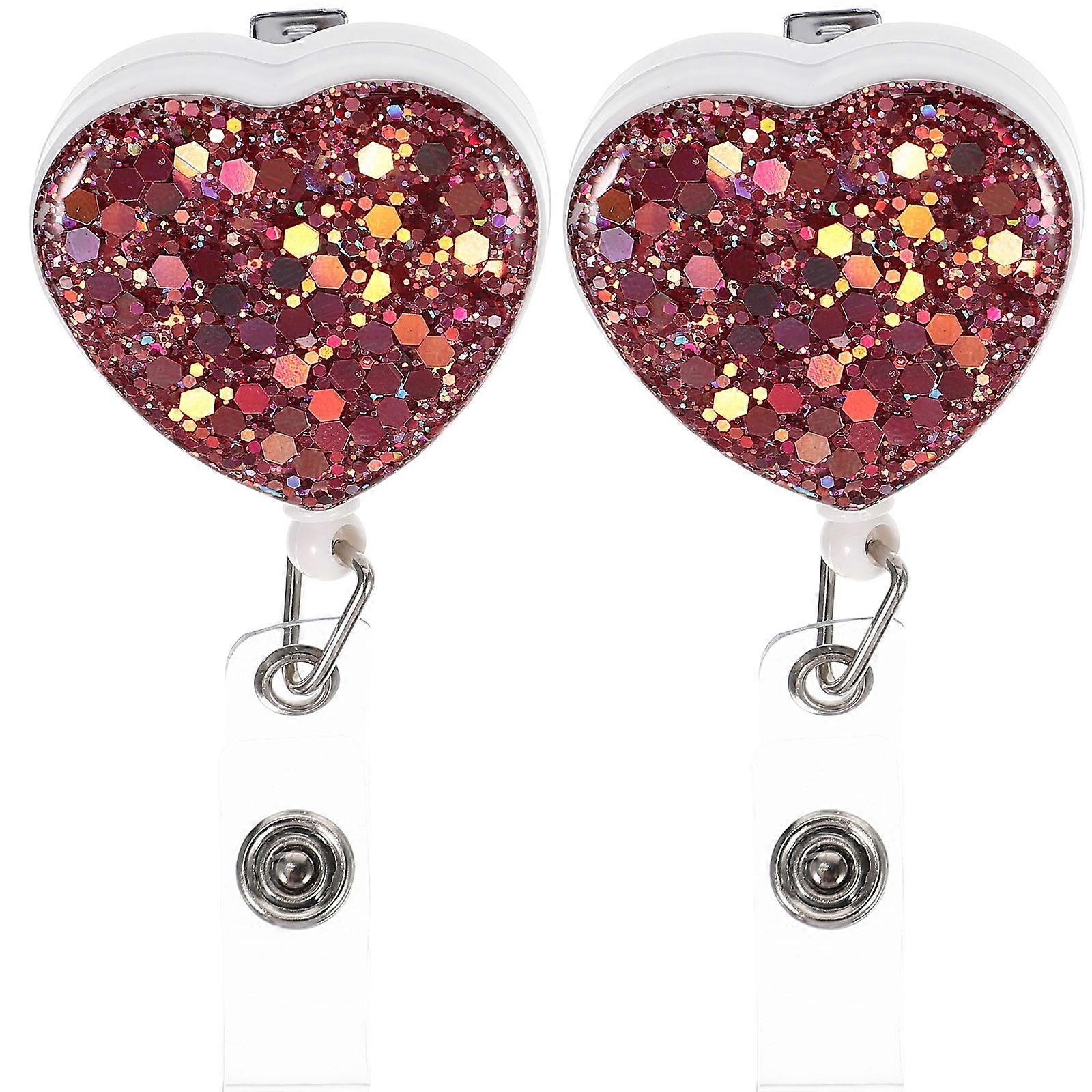 Name Tag Holder 2Pcs Heart-Shaped Badge Clips Perfect For Students Featuring Easy Carry Functionality