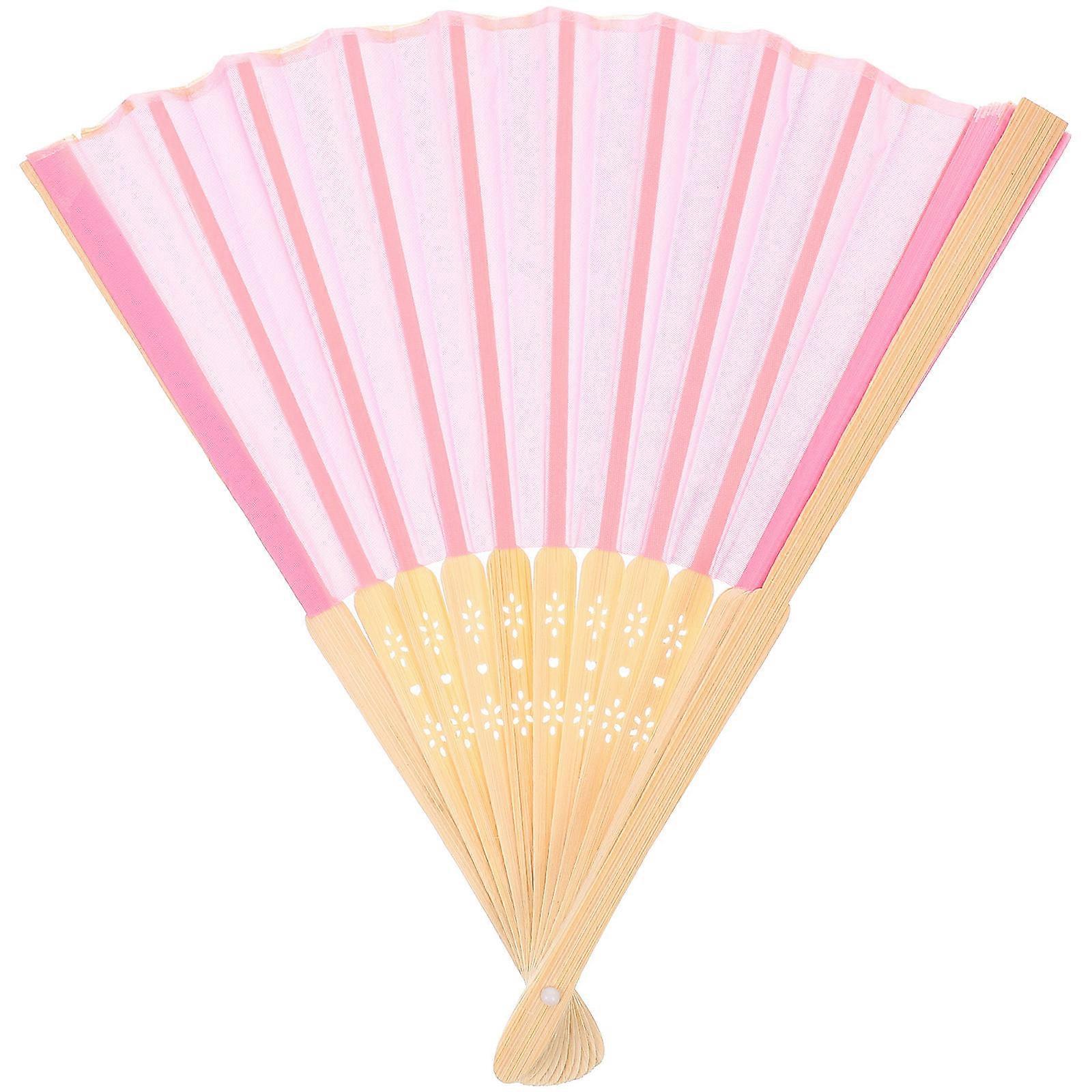 Handheld Folding Fan for Cooling Use Pink Bamboo Frame Fabric Fan