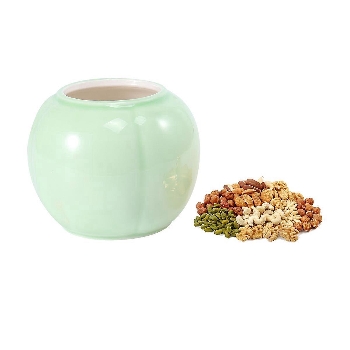Ceramic Can Pumpkin Shape Tea Can for Storage Use Green