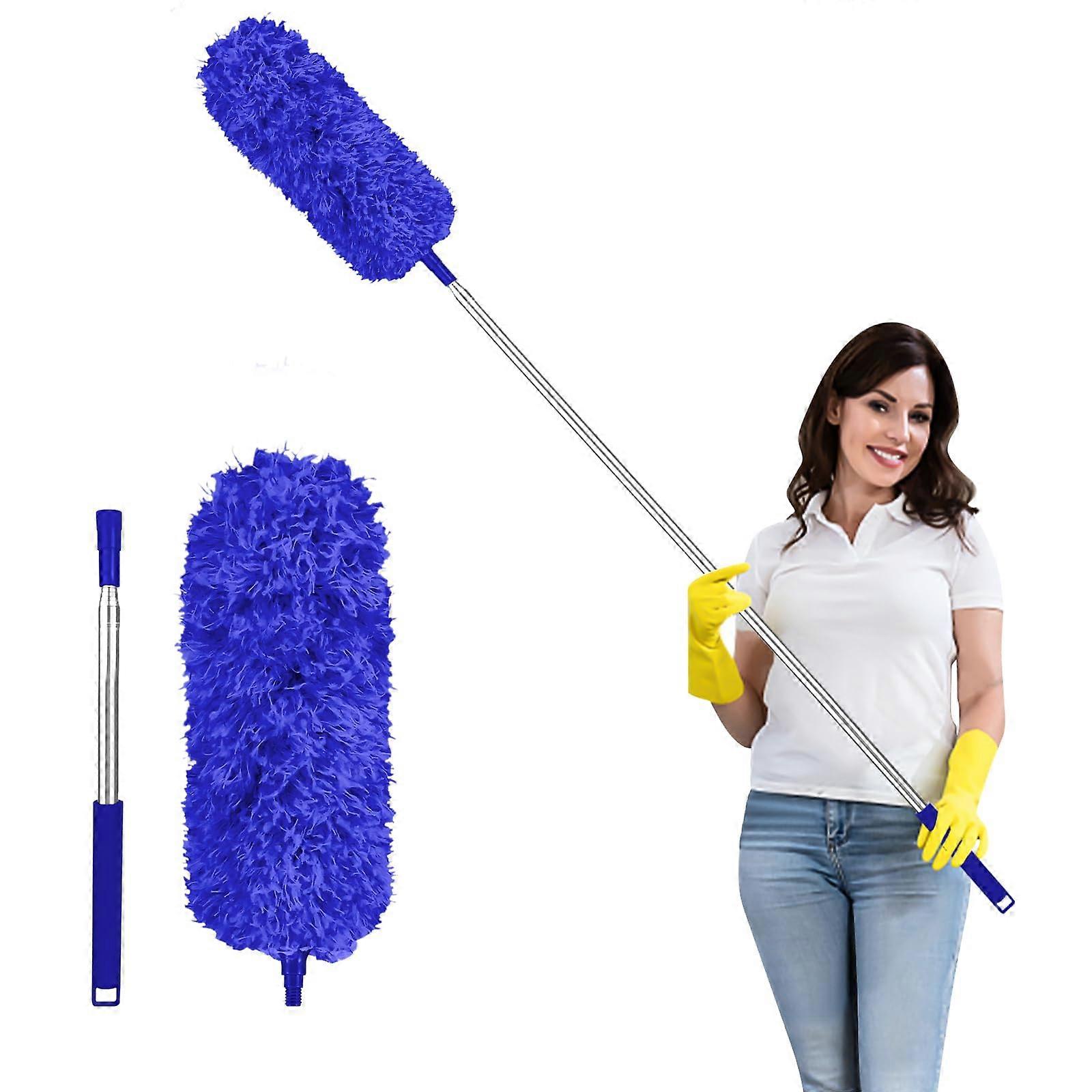 Feather Duster Extendable Microfiber with Telescopic Handle, Bendable Washable Head, Dark Blue