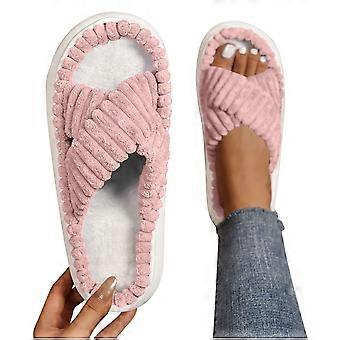 Dames casual winterslippers van katoen met gekruiste bandjes voor comfortabel binnenleven in de winter.