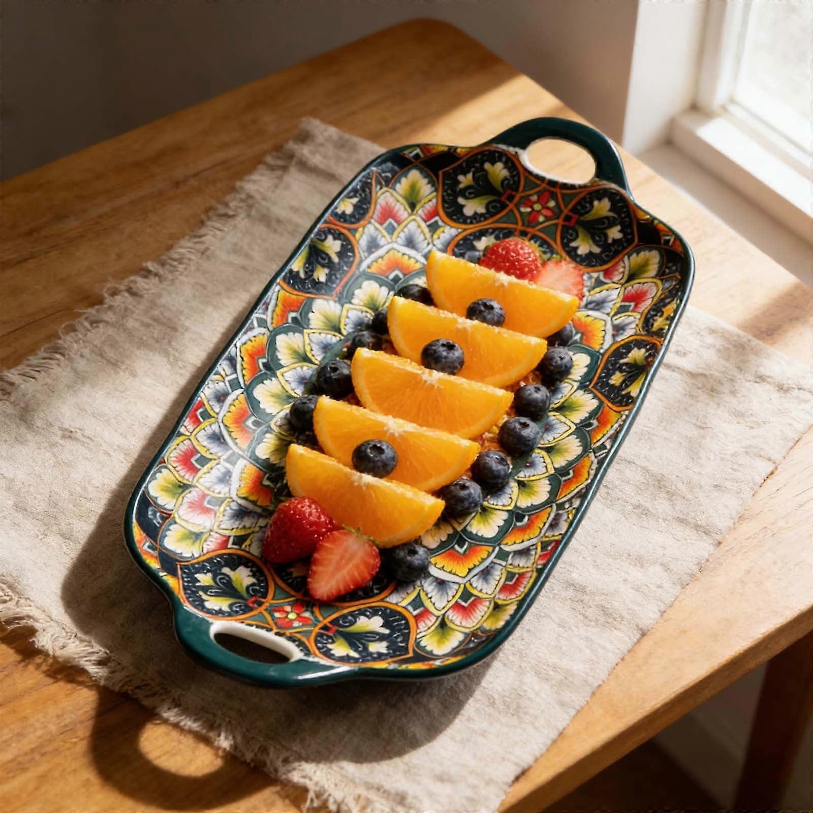 Household Steamed Plate Ceramic Rectangular Plate Dining Plate Vegetable Plate Tableware Blue