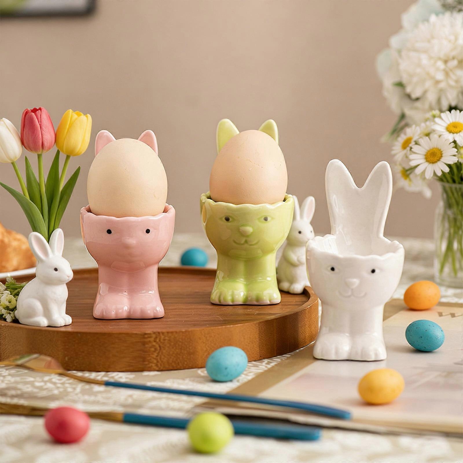 Ceramic Bunny Egg Holder Cups, Easter Table Setting Decor, Functional & Cute for Brunch Decorations Indoor