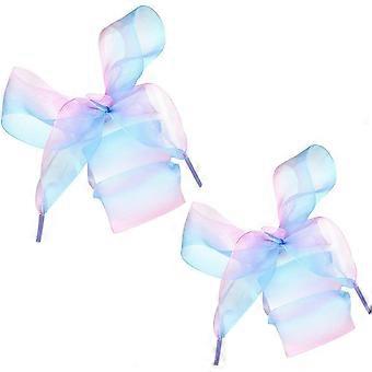 1 paar schoenveters, zachte, casual, platte satijnen lintveters, sneakerveters voor dames en meisjes, 4 cm breed, roze-blauw