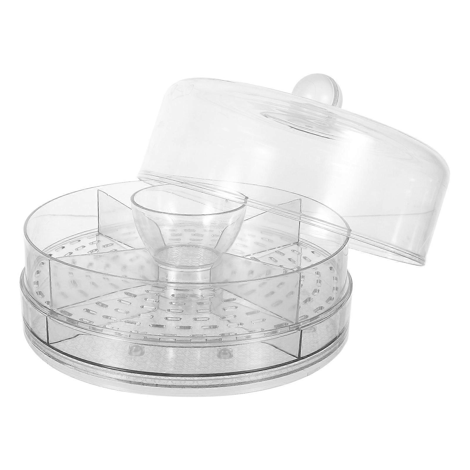Rotating Storage Tray Transparent Plastic Multi Functional Rotating Serving Tray with Lid