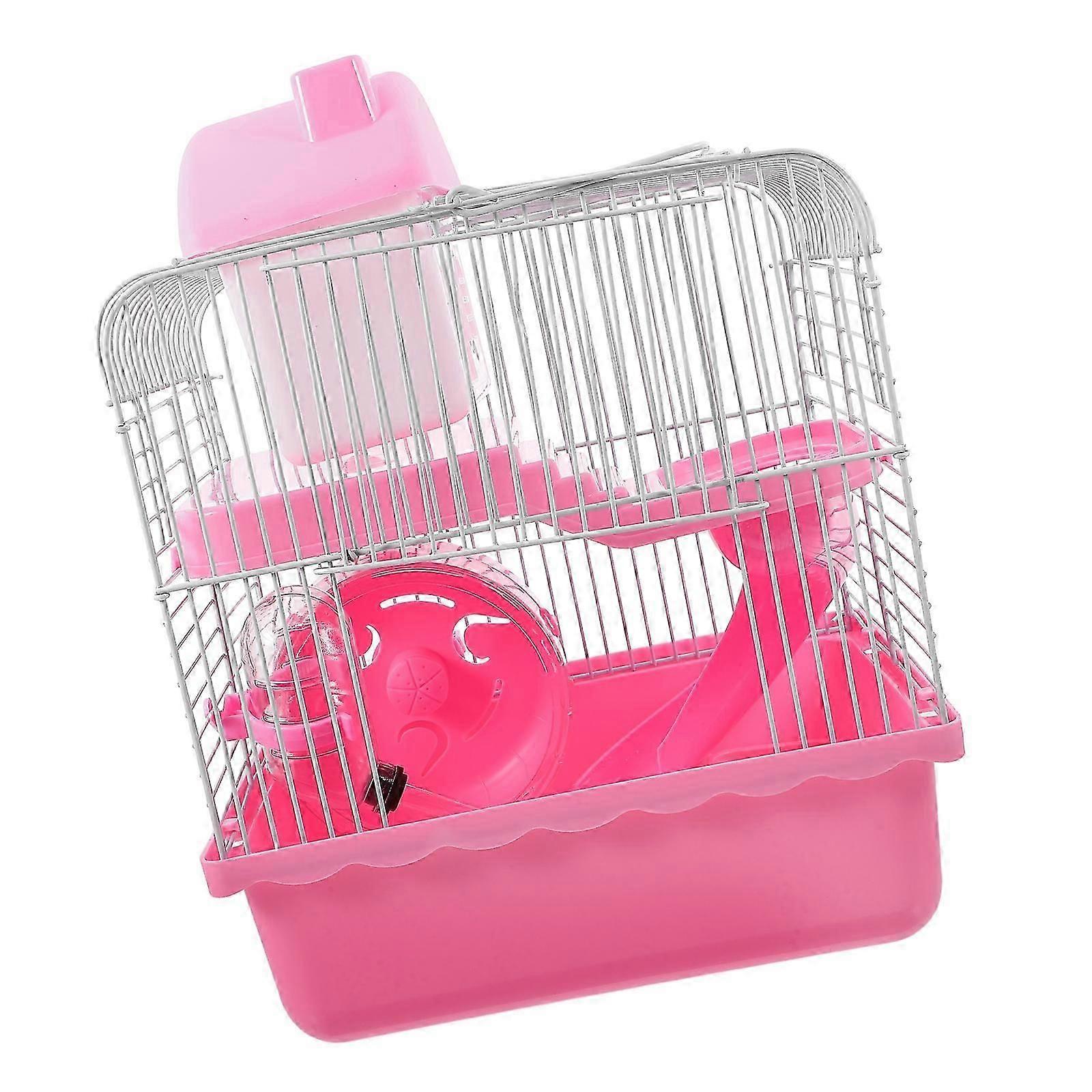 Double Layer Hamster Cage, Pink Plastic Wire Small Pet Cage for Hamsters Mice Gerbils