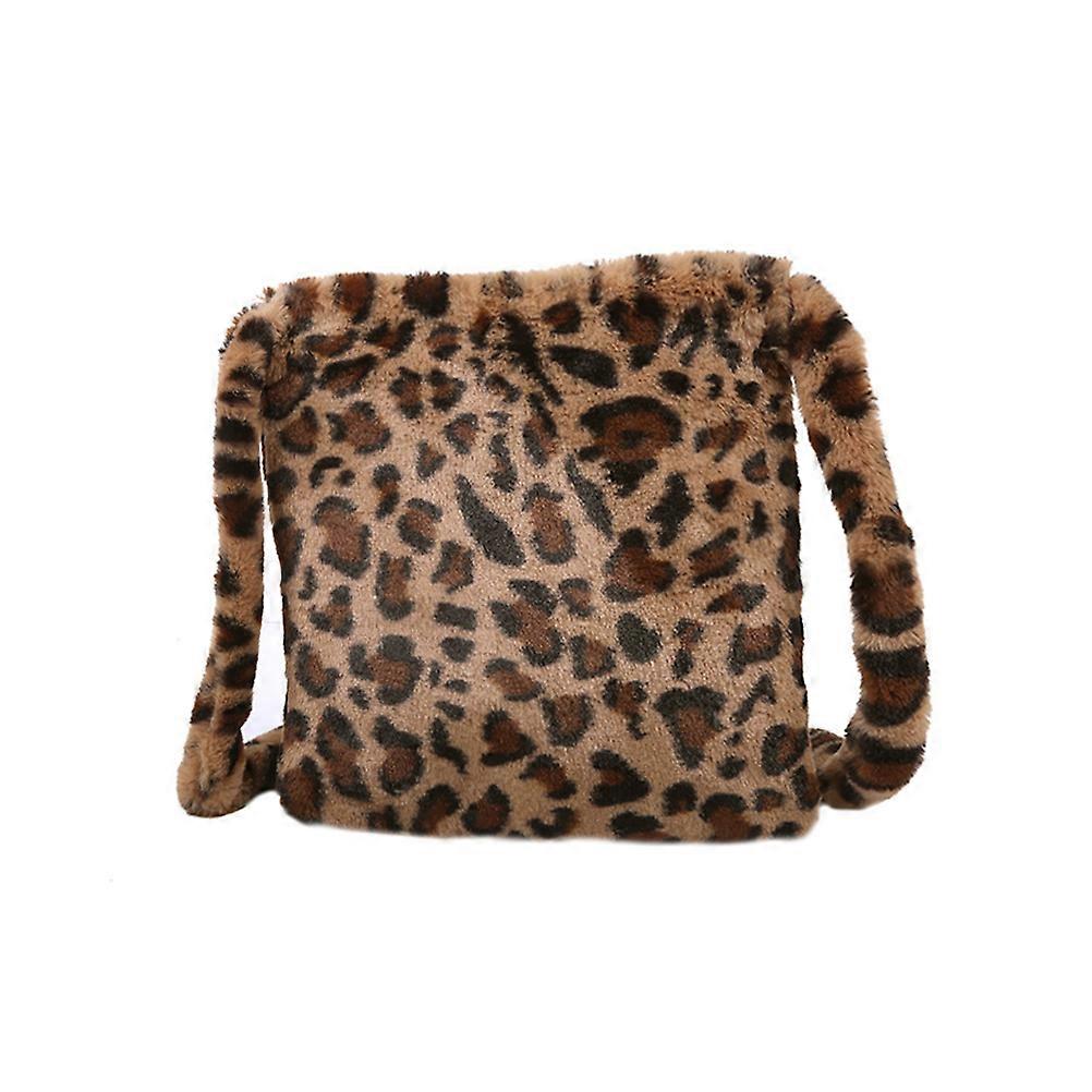 Leopard Pattern Plush Crossbody Bag for Storage Use 1Pcs