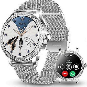 Damski smartwatch z funkcją połączeń Bluetooth, 1,28'' HD, ramka z kryształkami, IP68, pomiar tętna i SpO2