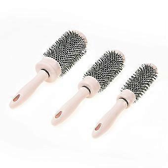 3pcs Blush Cylinder Comb Set, Round Barrel Brush for Smooth Curls and Straight Hair, Plastic Bristles with ABS Handle, Portable Blow Drying Styling To