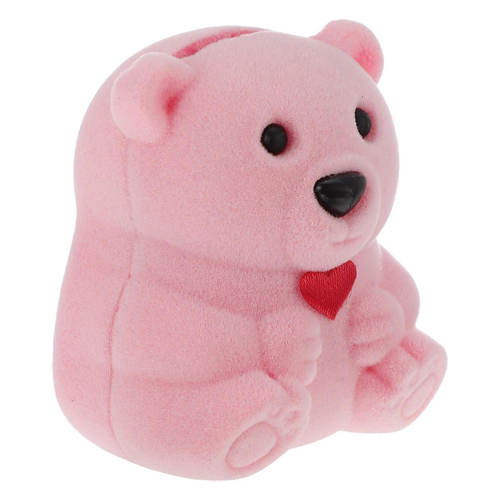 Bear Ring Box for Storage Use 1Pcs Pink Flannel Simulate Bear Shape