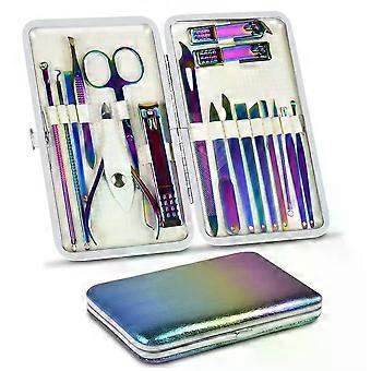 8/18 Pieces New Rainbow Manicure Kit Pedicure Professional Grooming Care Tools Nail File Nail Clippers With Leather Manicure Set