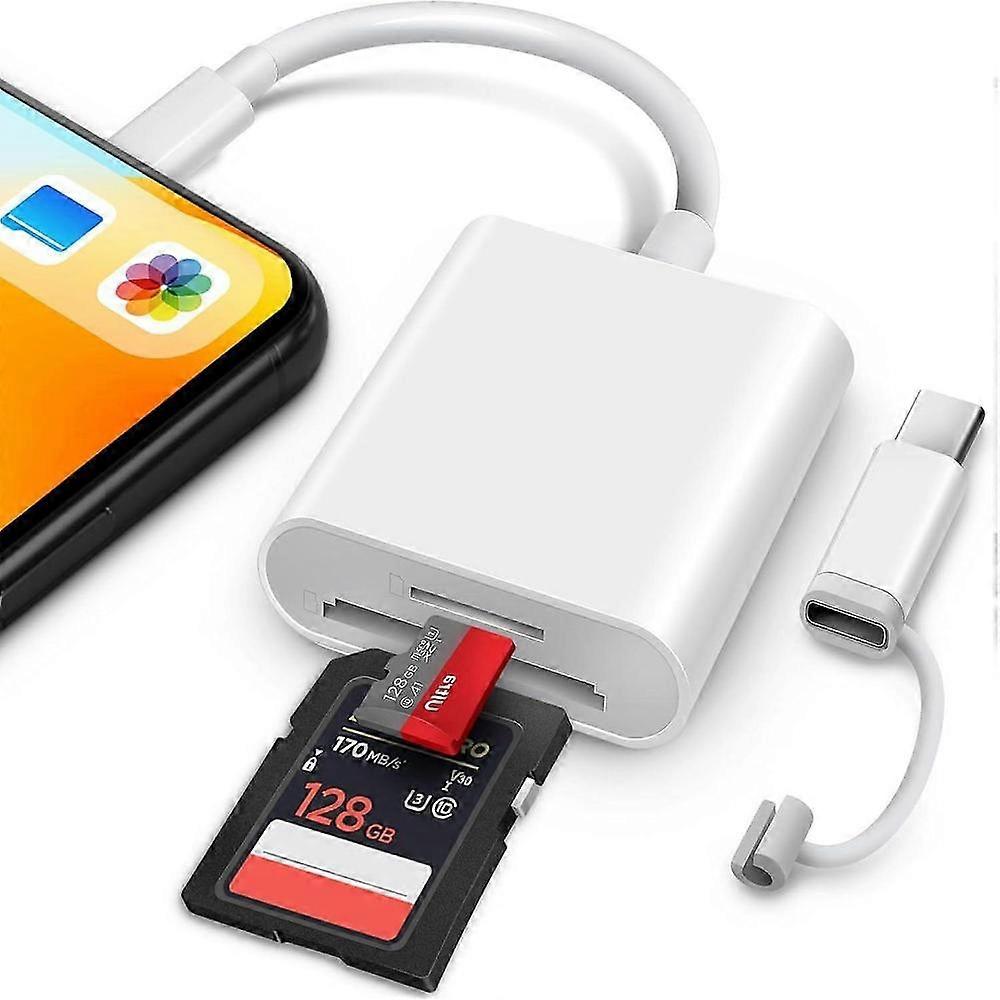 Dual Connector SD Card Reader, USB-C & Lightning, Compatible with iPhone iPad, Supports SD Micro SD Cards