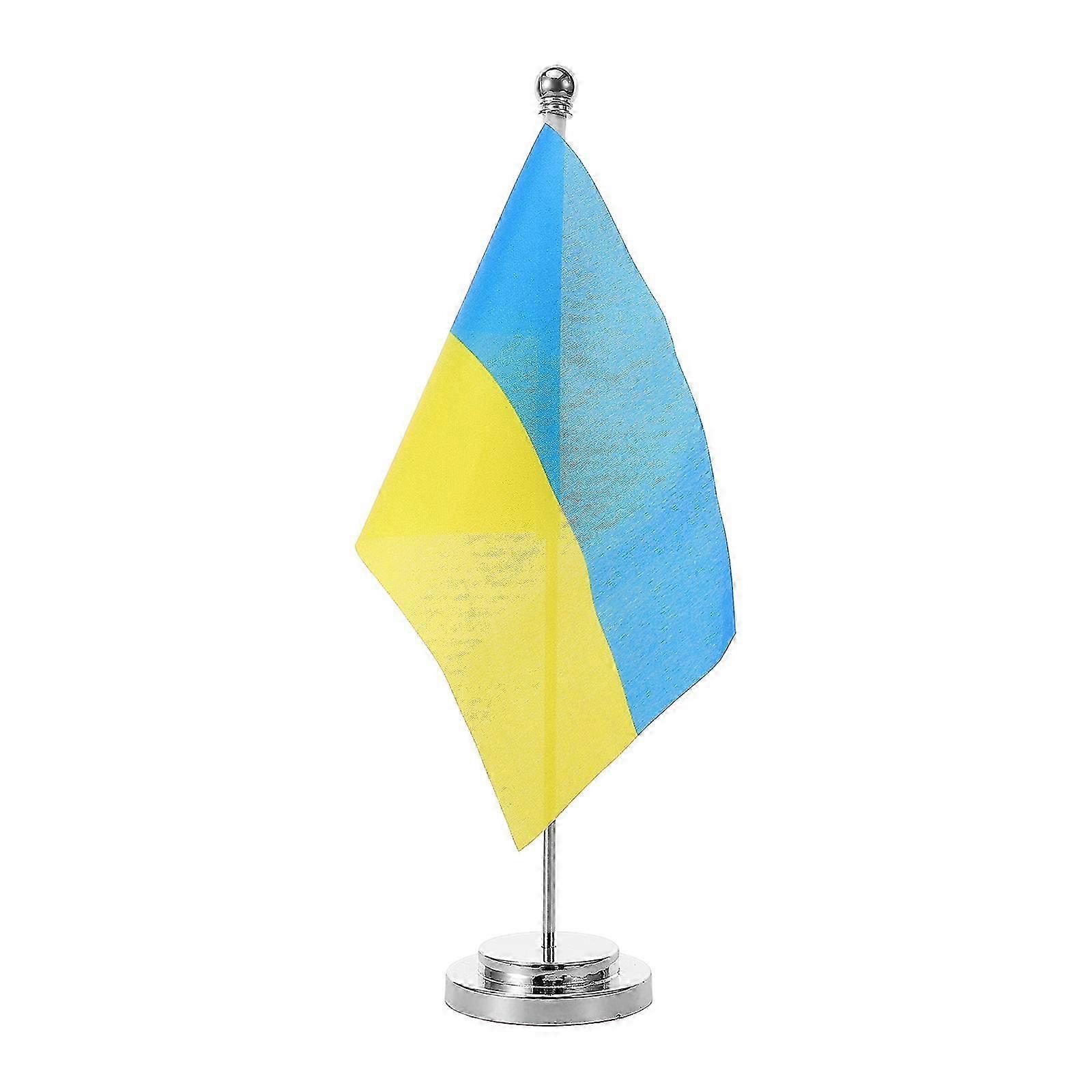 Ukrainian Desk Flag Alloy Stand Polyester