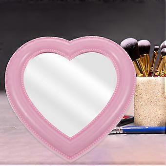 Pink Heart-Shaped Mirror Wall-Mounted Female Makeup Mirror 1Pcs