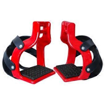 Horse Stirrups with Textured Boot Contact Pads, Front Rubber Foot Cages, and Carbon-Fiber-Reinforced Nylon Bodies  Red