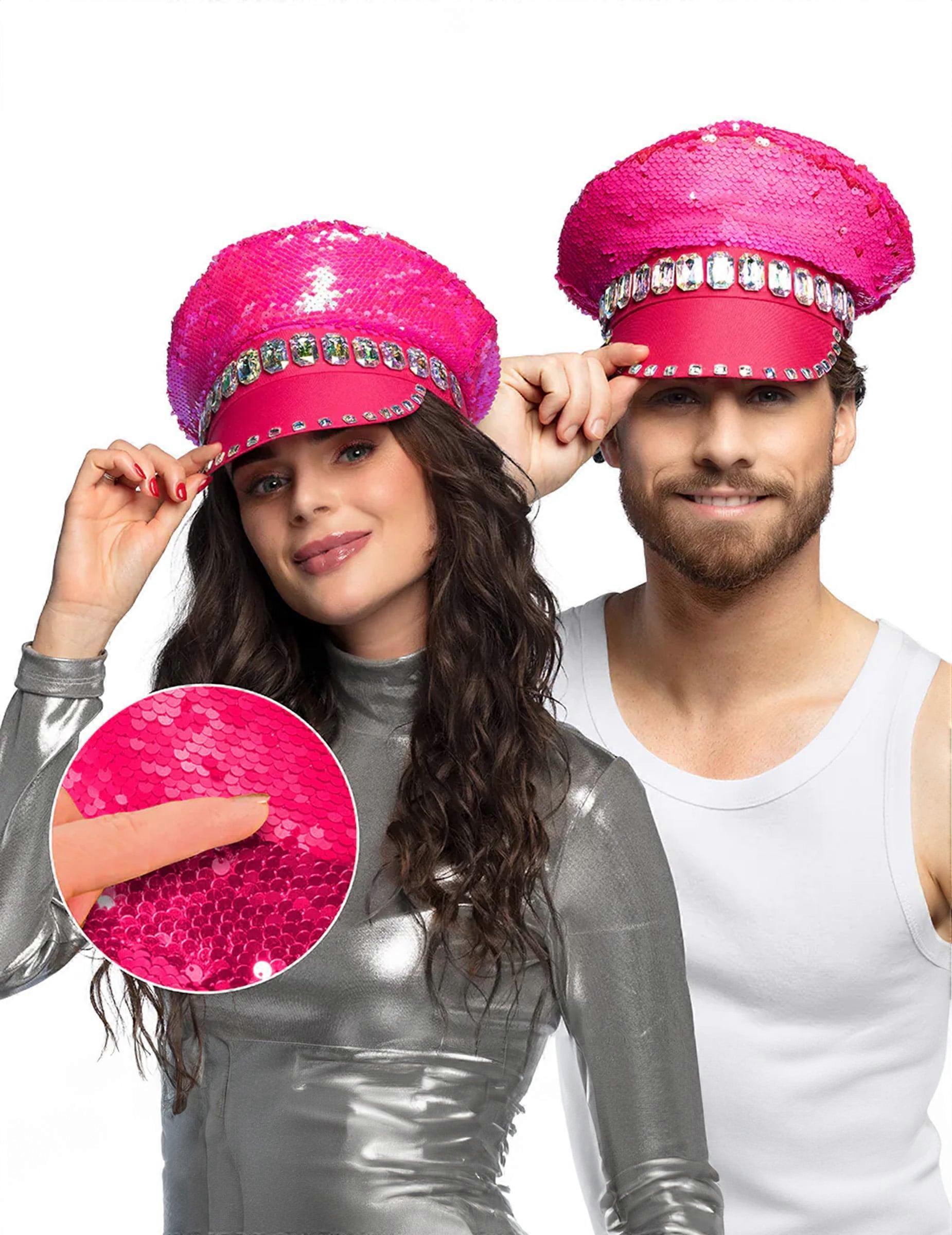 Adult's neon pink reversible sequin cap