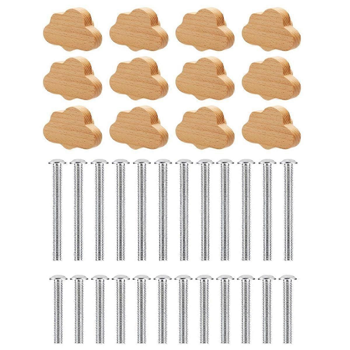 Boho Dresser Knobs- 12 Pack Durable Beech Wood Drawer Knobs Cloud-Shaped Wooden Dresser Pulls for C