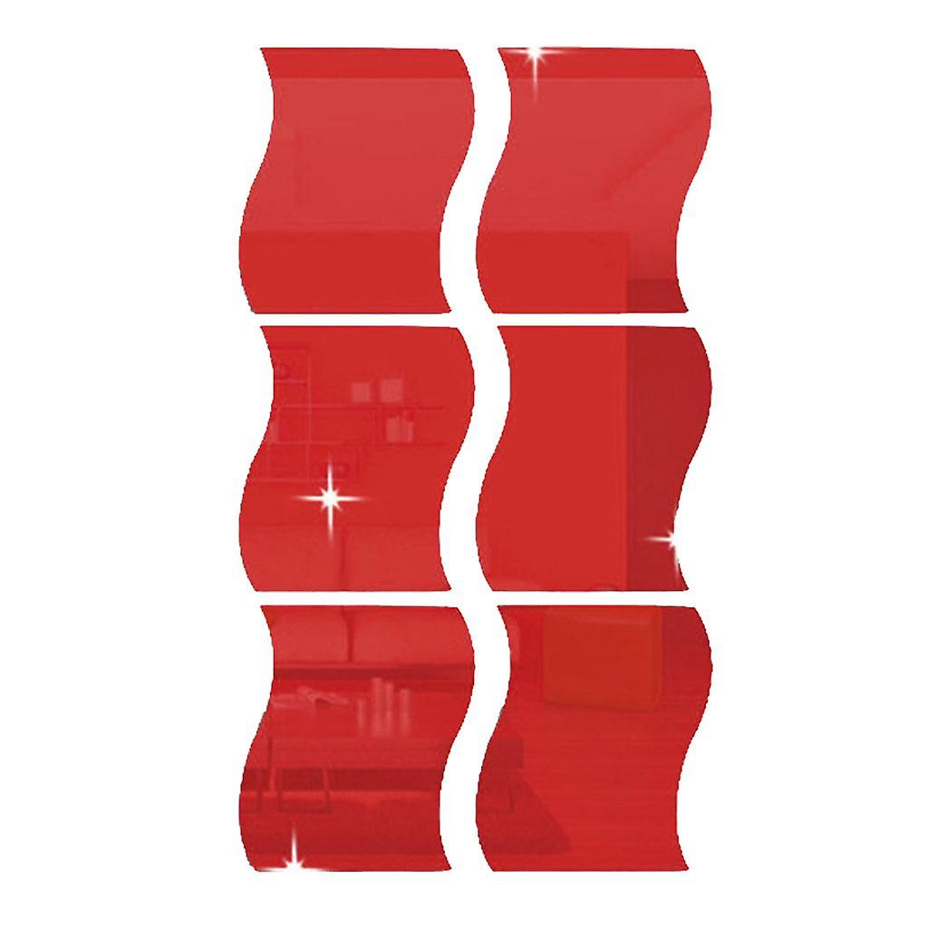 6pcs Silver Wave Pattern Art Decal Mirror Style Wall Stickers Kid Room Decor Black-s