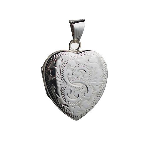Silver 24x20mm hand engraved heart shaped Locket